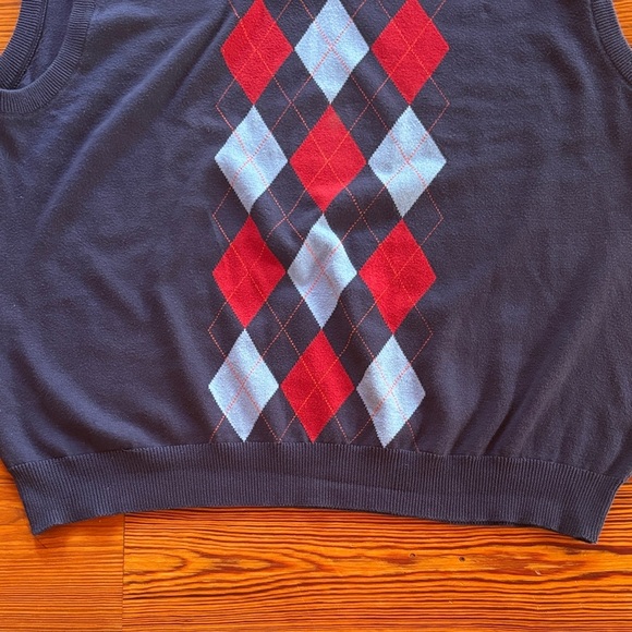 Vintage Sweater Lyle & Scott V-Neck Argyle  Vest - Navy, Red, Light Blue Size XL - Picture 4 of 9